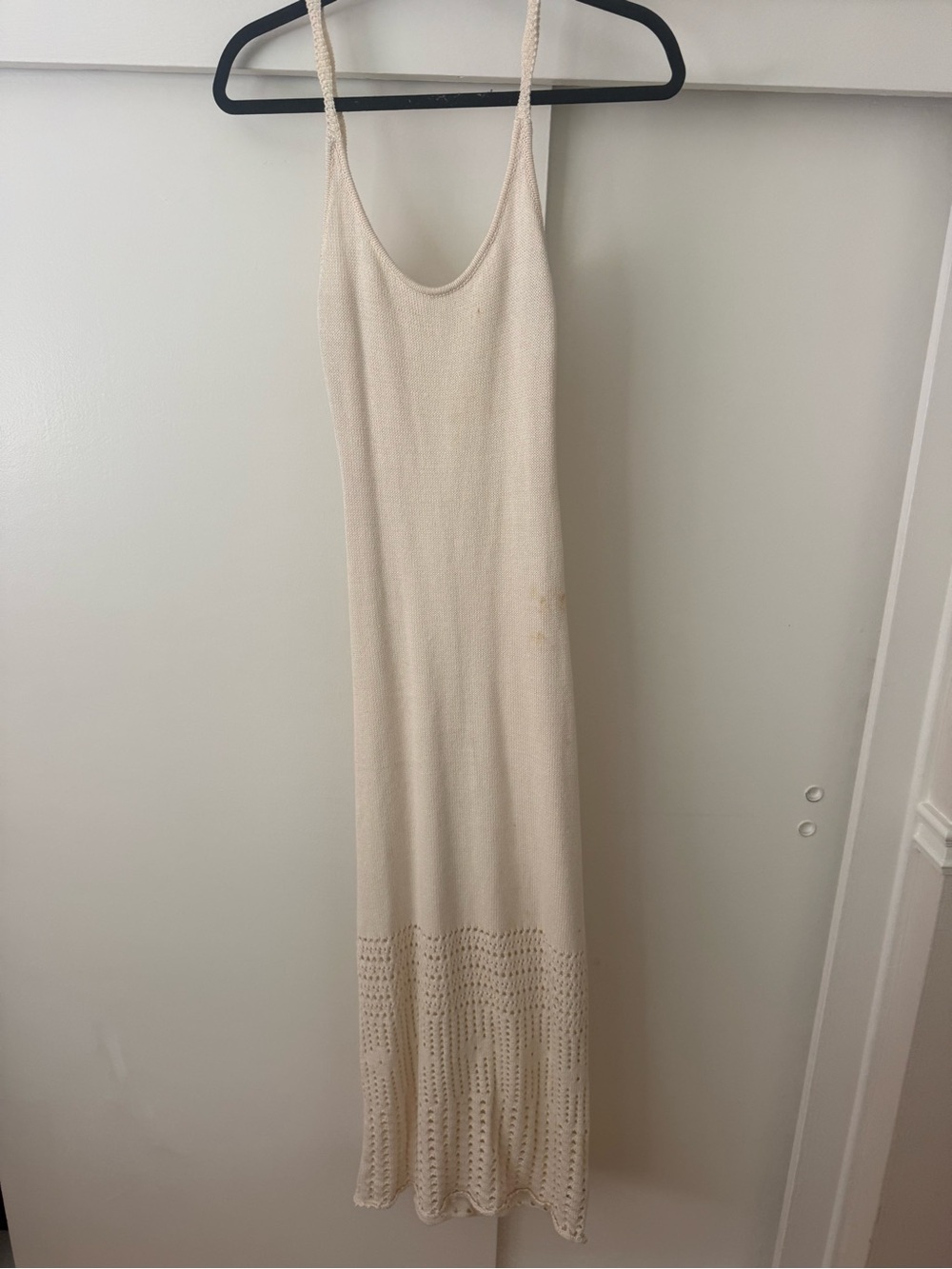 Reformation Cream Knit Maxi Dress with Crochet Hemline